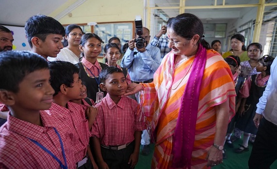 Union Minister Annapurna Devi visits Saksham Anganwadi Centre in Agartala and interacts with children.